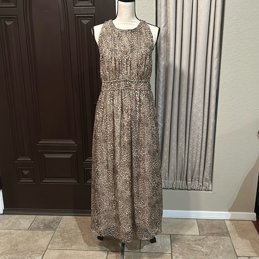 Sheer Leopard Sweatheart Neckline Dress NWT